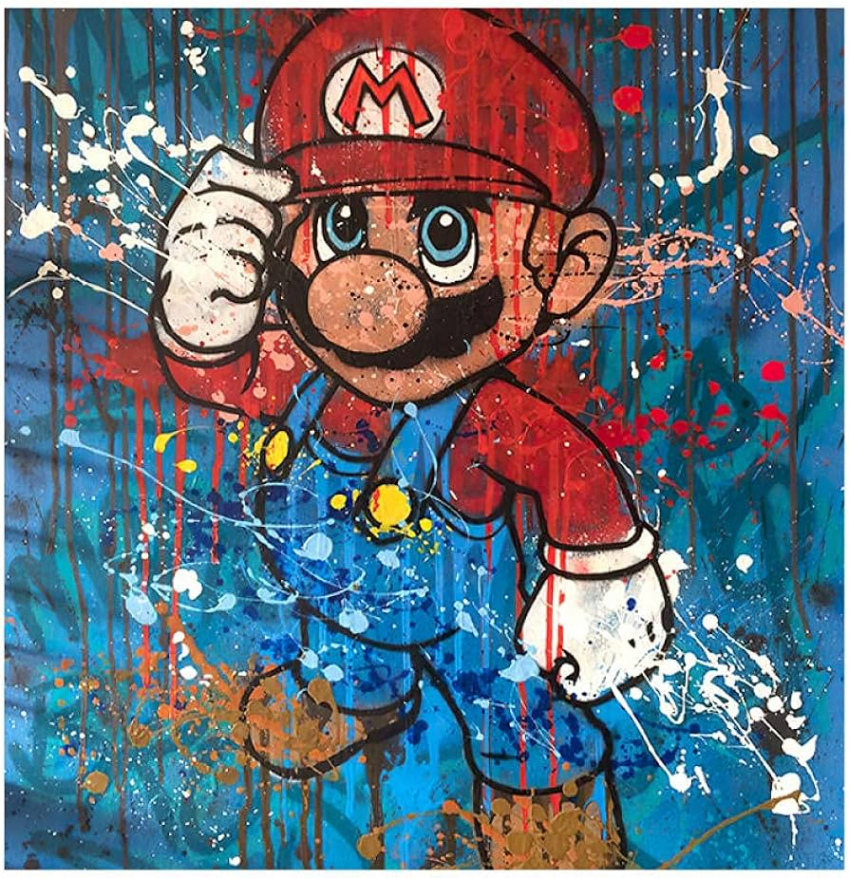 Graffiti Retro Cartoon Mario Canvas Painting Artwork Poster and