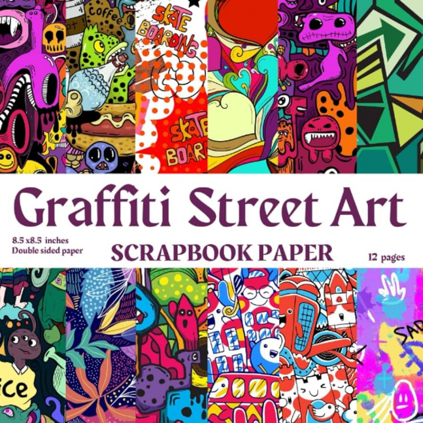 Graffiti Scrapbook Paper Volume : Graffiti street art patterns scrapbook  paper , 1 Graffiti scrapbook paper for scrapbooking, junk journal, mixed