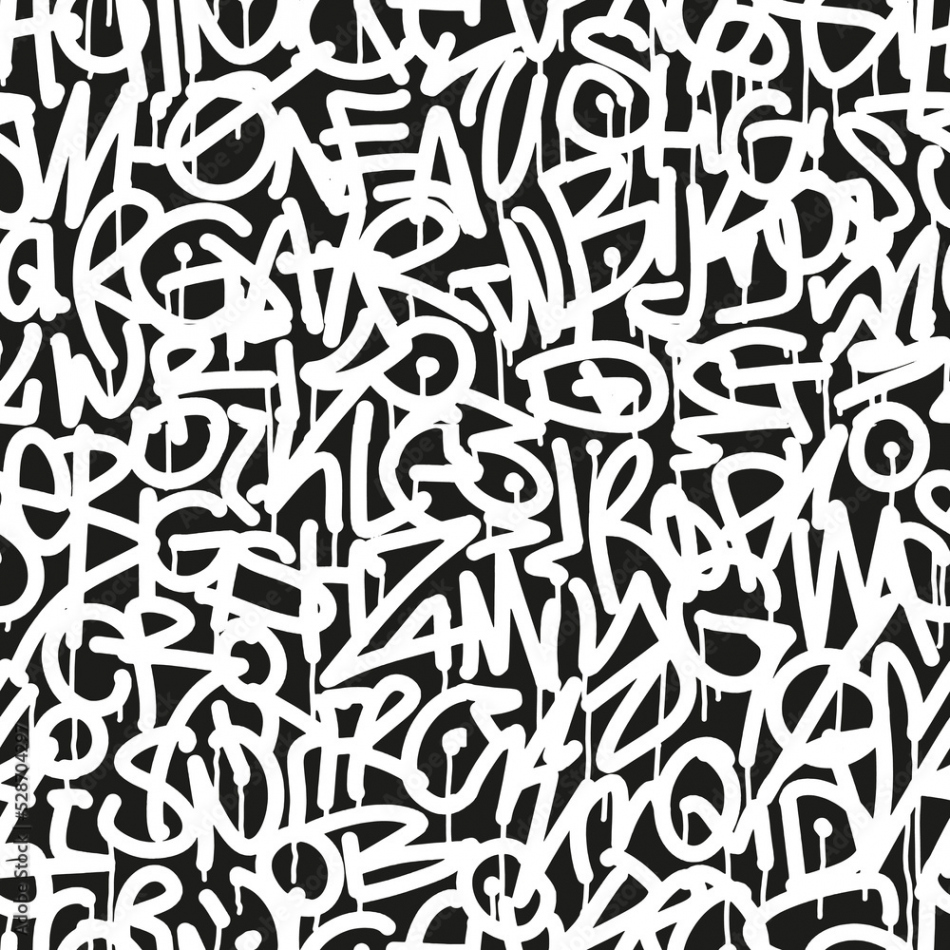 Graffiti seamless pattern with tags, fashion hand drawing texture