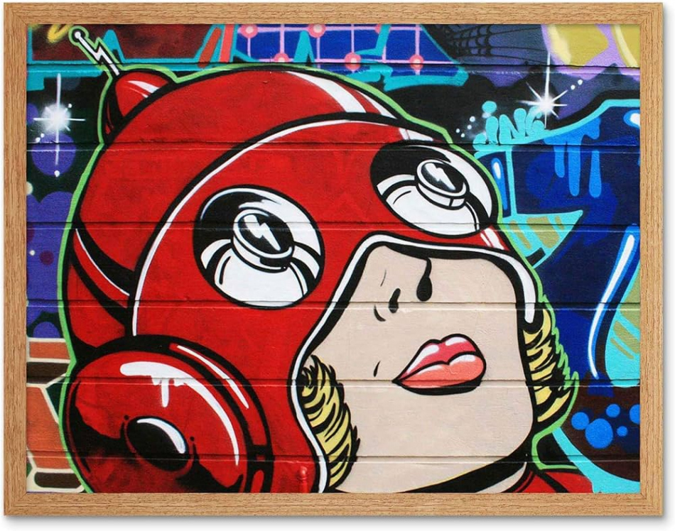 Graffiti Shoreditch Red Helmet Girl Street Art Print Framed Poster Wall  Decor Kunstdruck Poster Wand-Dekor-X Zoll