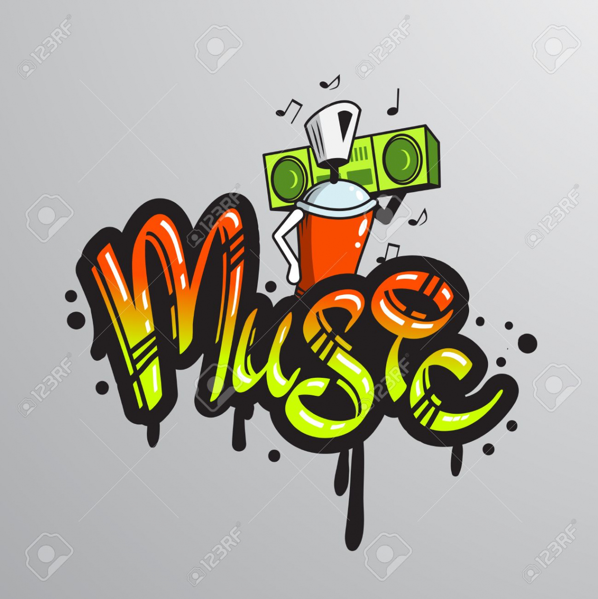 Graffiti Spray Can Character Element With Player Music Notes Word