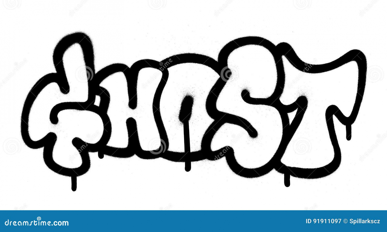 Graffiti Sprayed Ghost Fonts in Black Over White Stock Vector