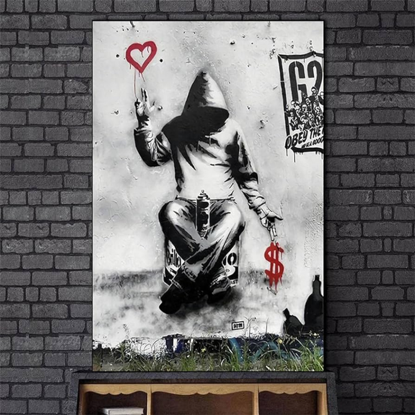 Graffiti Street Art Cool Boy In Hat Canvas Painting Abstract Figure Poster  Wall Art Morden Living Room Home Decor Picture  x  cm Inner Frame