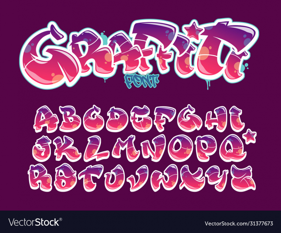 Graffiti style font magenta and purple colors Vector Image