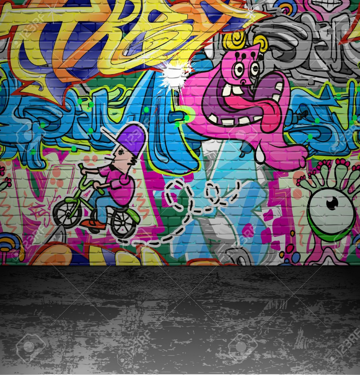 Graffiti Wall Background, Urban Street Grunge Art Vector Design