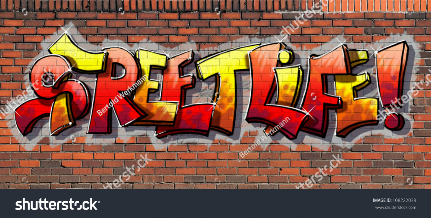 Graffiti Wall Red Brick Wall Sprayed: Stockillustration