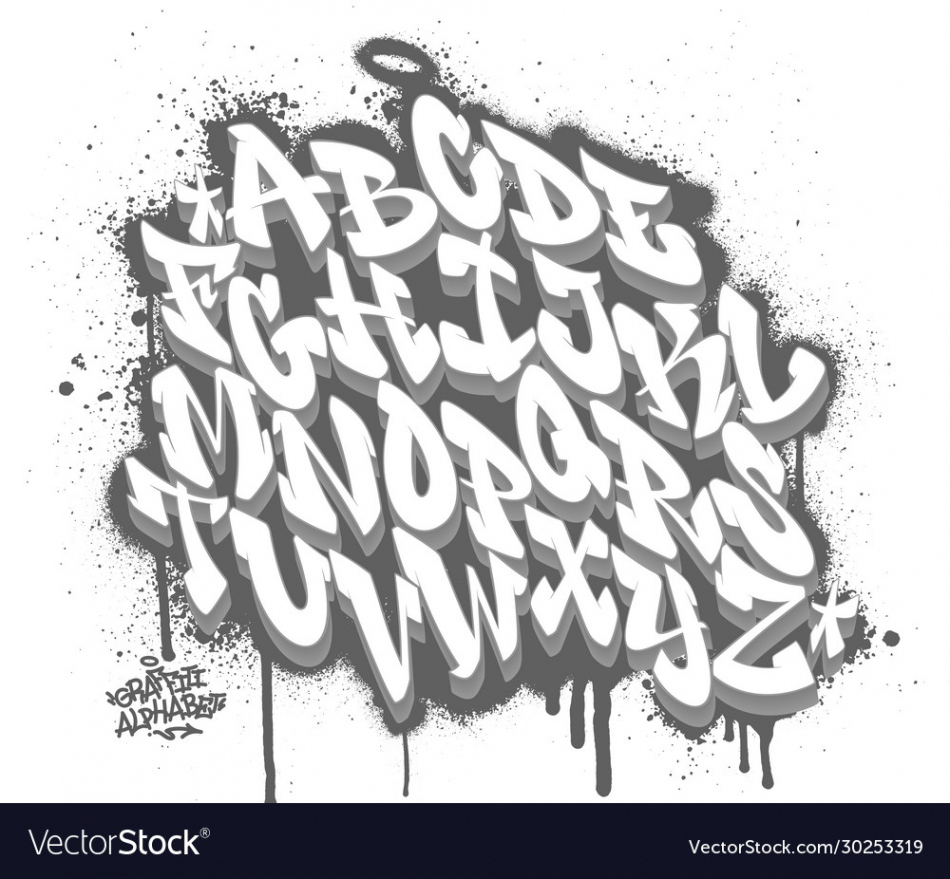 Handwritten graffiti font alphabet on spray paint Vector Image