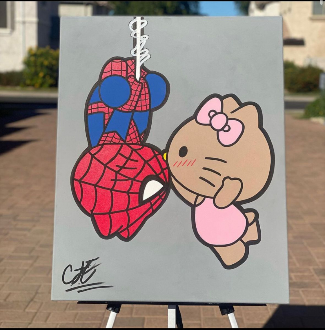 Hello kitty and Spider-Man 🫶painting  Small canvas art, Cute