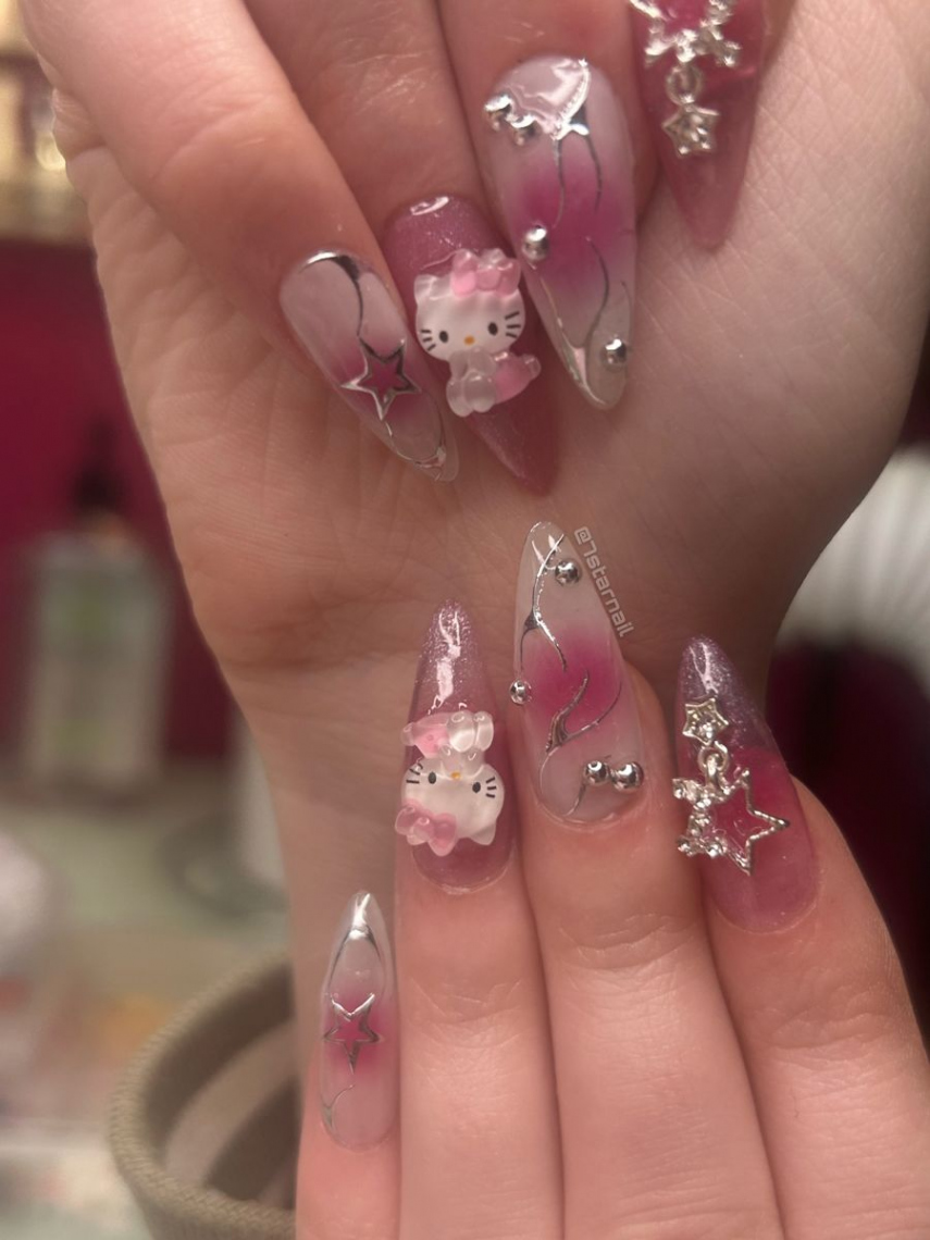 Hello kitty charm nails in   Hello kitty nails, Airbrush