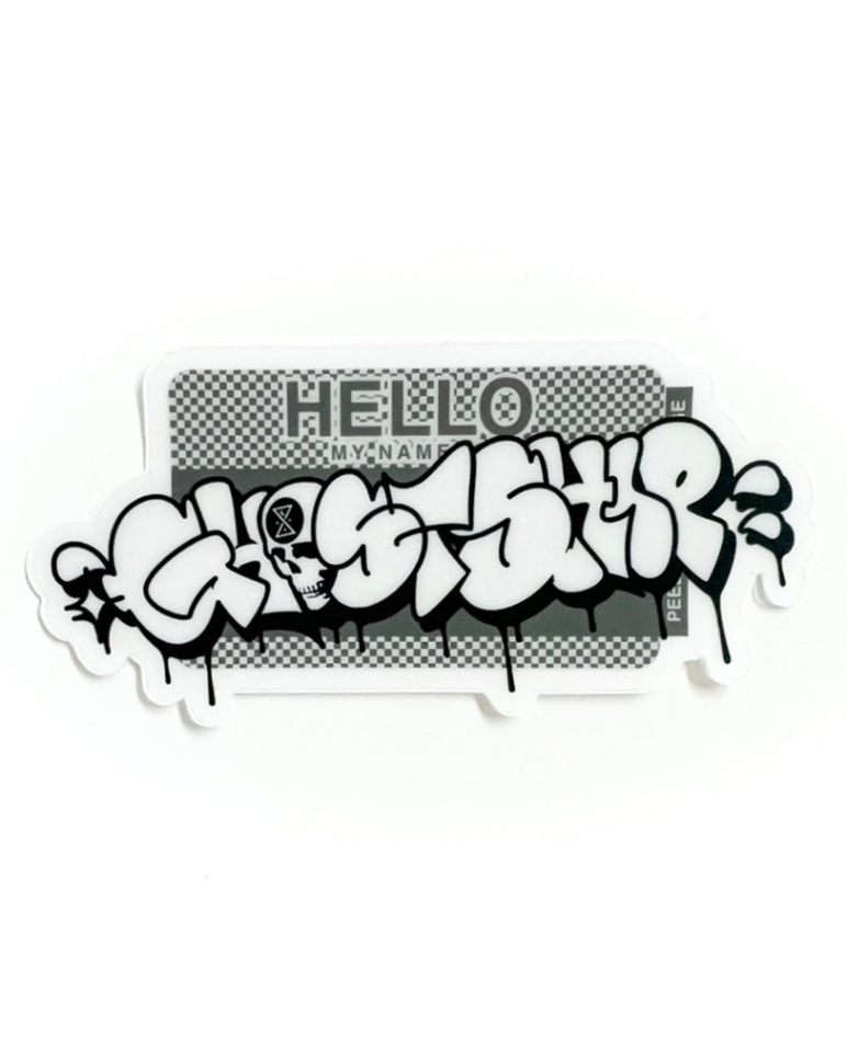 Hello My Name Is Black and White on Gray Checkered Throwie