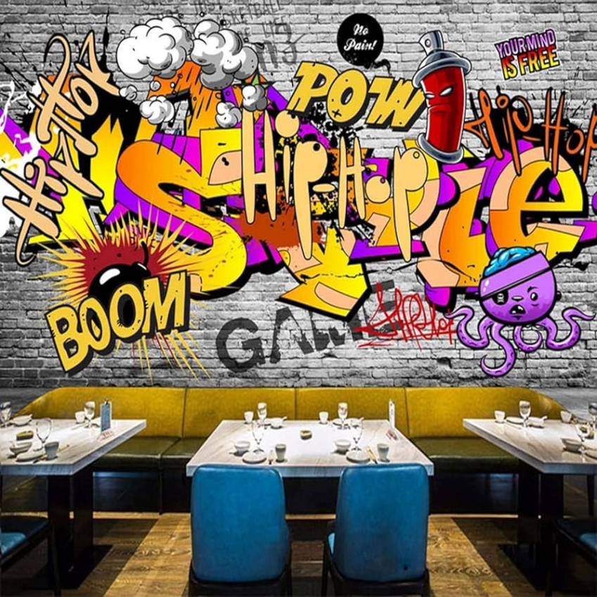 HGFHGD D Photo Wallpaper Cartoon Street Graffiti Art Wall Painting KTV Bar  Restaurant Cafe Background Decorative Mural Living Room