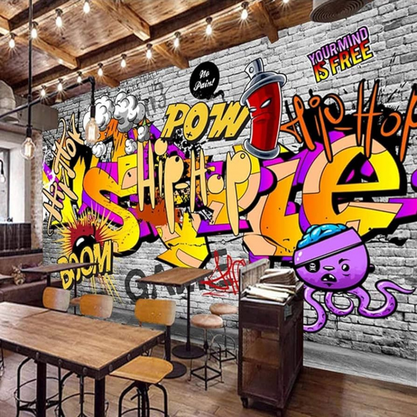 HGFHGD D Photo Wallpaper Cartoon Street Graffiti Art Wall Painting KTV Bar  Restaurant Cafe Background Decorative Mural Living Room