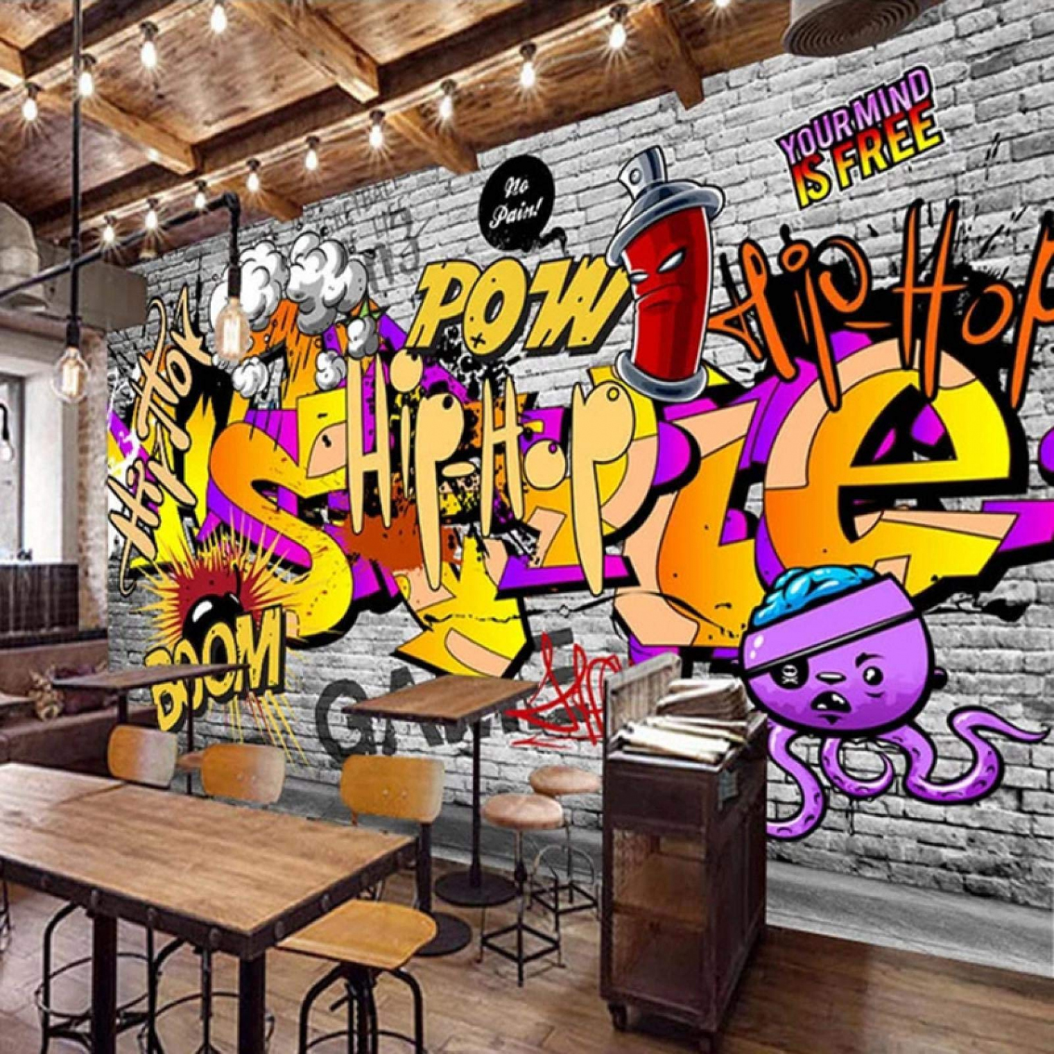 HGFHGD D Photo Wallpaper Cartoon Street Graffiti Art Wall Painting KTV Bar  Restaurant Cafe Background Decorative Mural Living Room