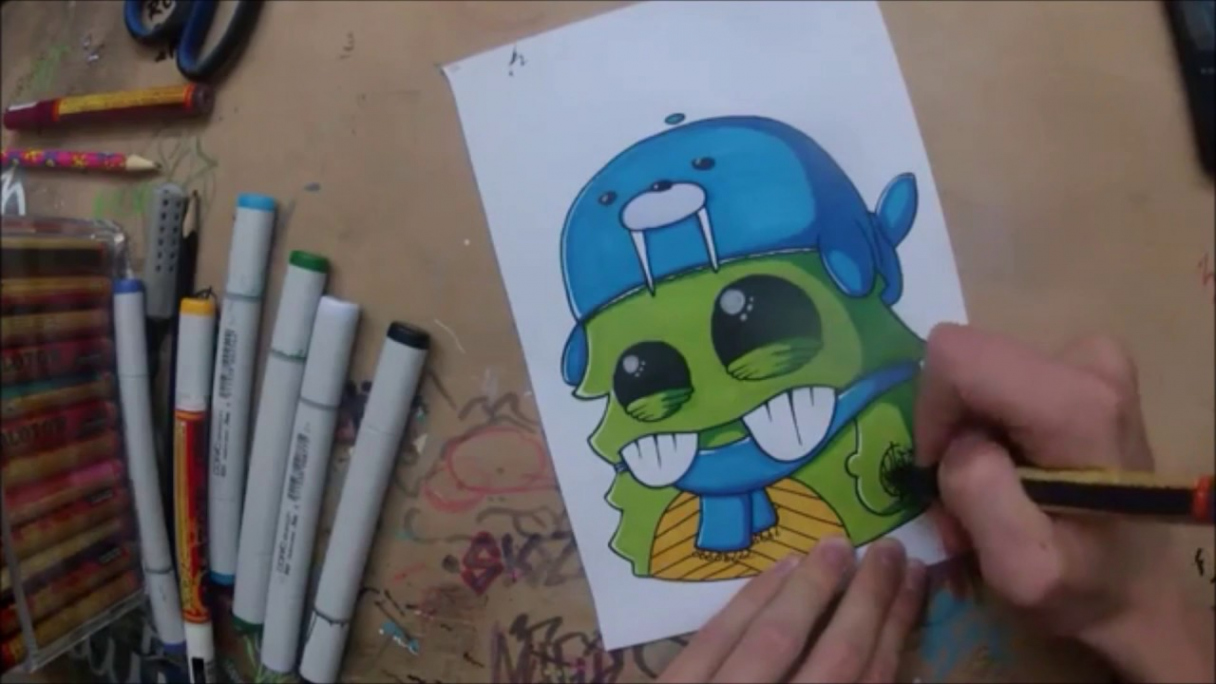 How to Draw a Graffiti Cartoon Artist By SLOZ - please check his channel