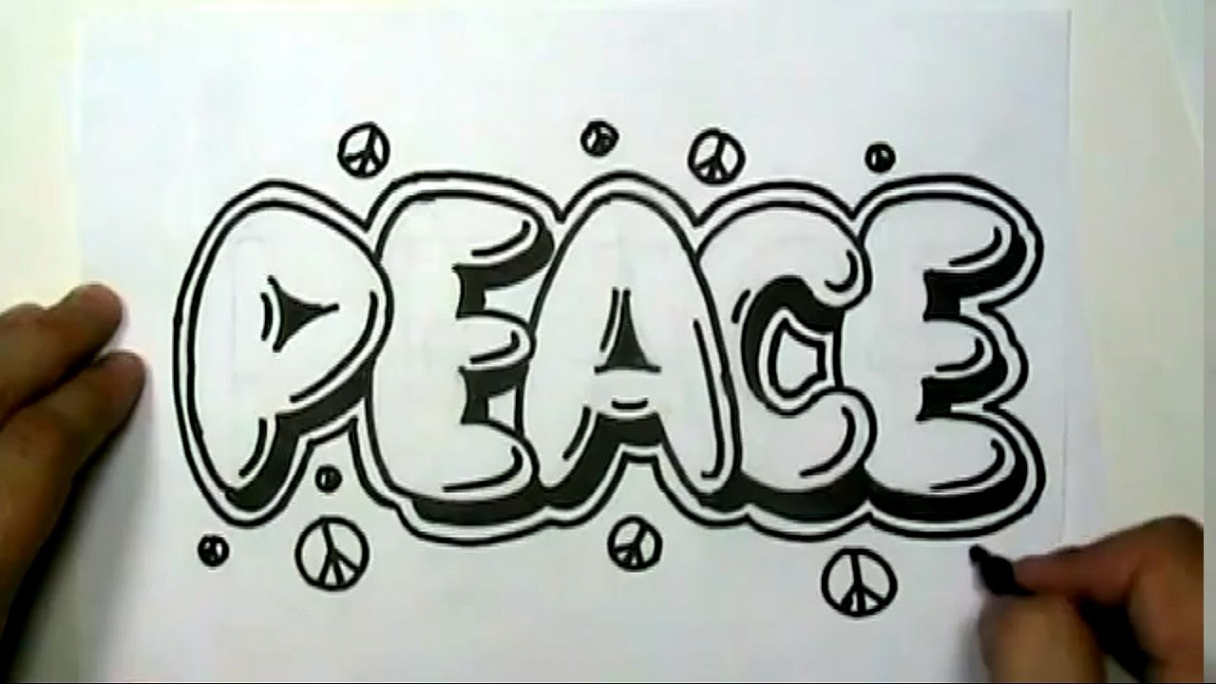 How to draw PEACE in Graffiti Letters - Write Peace in Bubble Letters - MAT