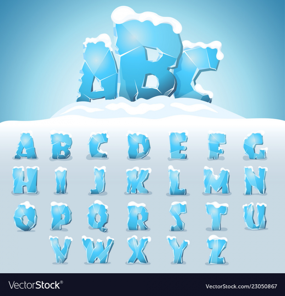 Ice letters with snow Royalty Free Vector Image  Frozen font