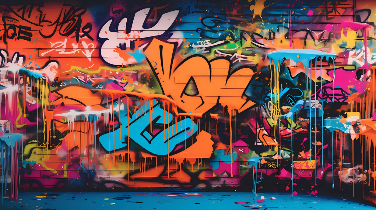 Illustration Cityscape: Gigant Size Graffiti Wallpaper Colorful Urban Art