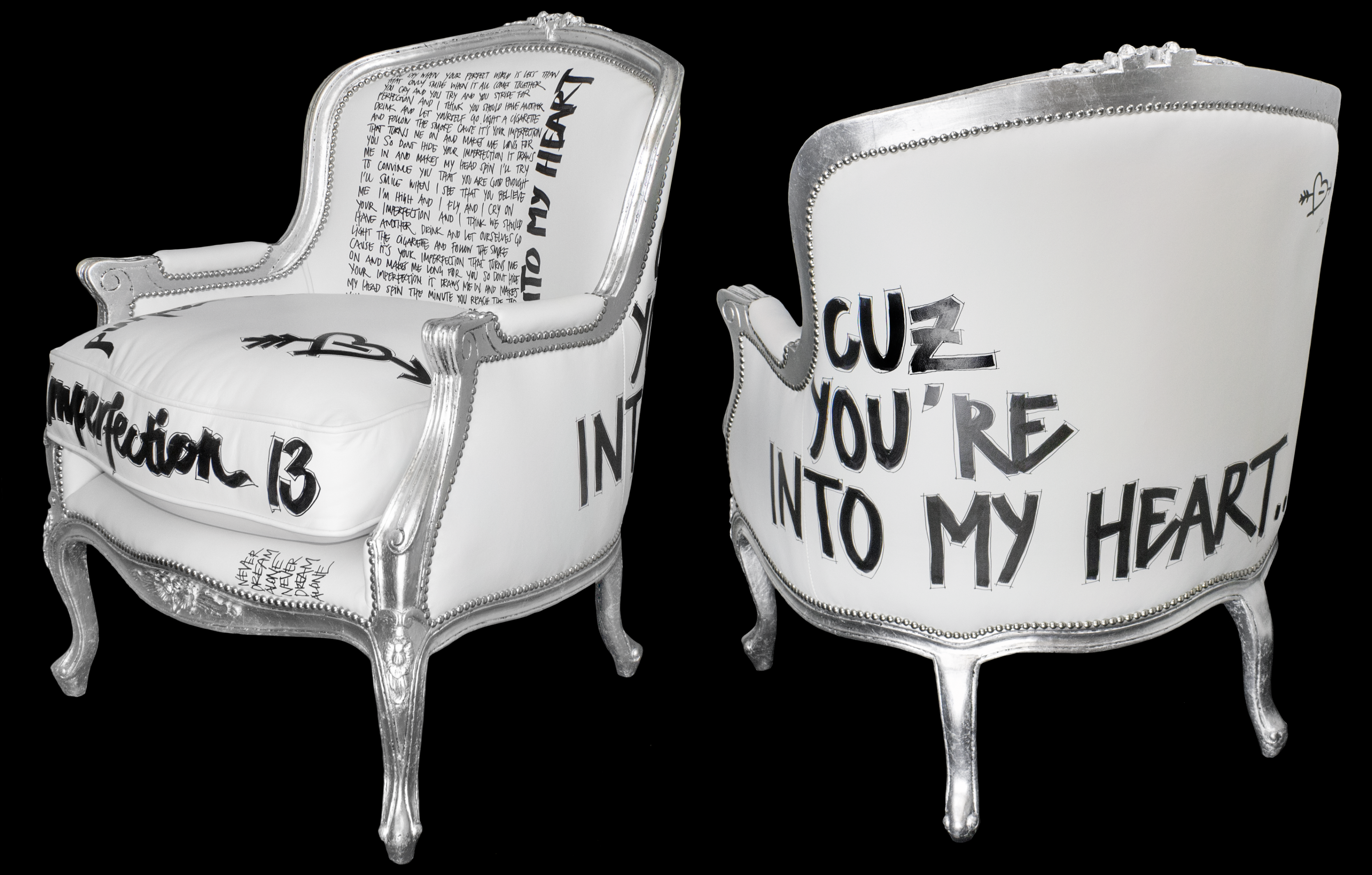 IMPERFECTION ARMCHAIR - White Leather  Armchair, Graffiti