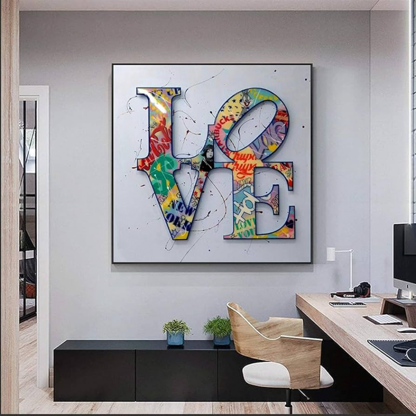 JACBON Abstract Graffiti Love Word Art Poster Canvas Painting Cuadros  Posters Prints Wall Art for Living Room Home Decor xcm Frameless