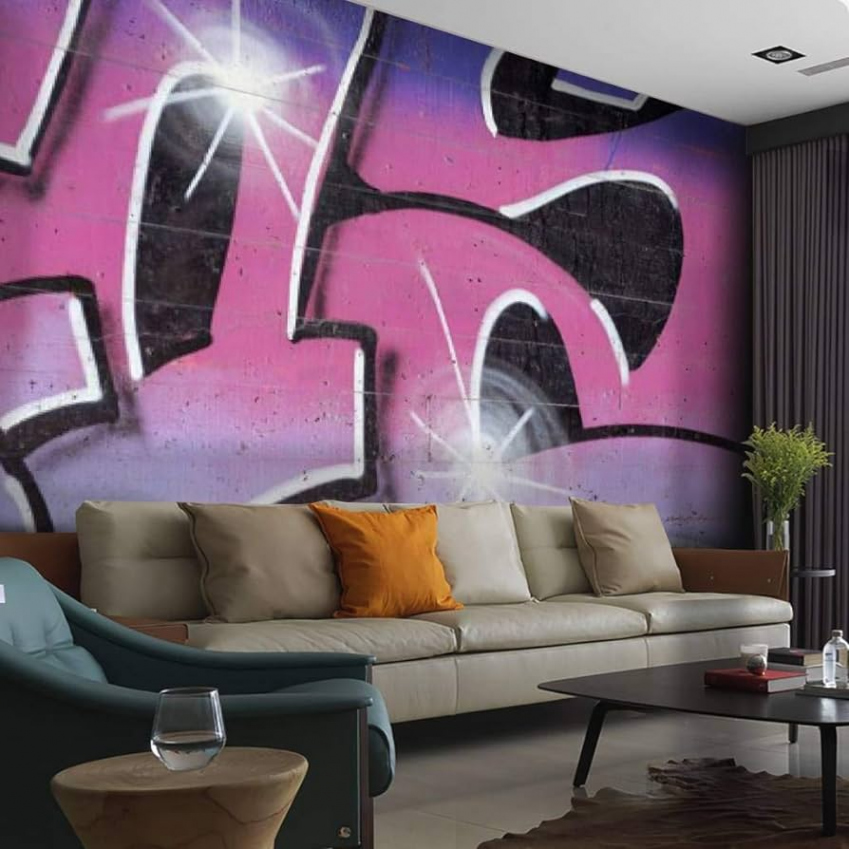 Kanworse Pink Graffiti with White Stars Hip hop graffitis and Pictures  Canvas Print Wallpaper Wall Mural Self Adhesive Peel & Stick Wallpaper Home