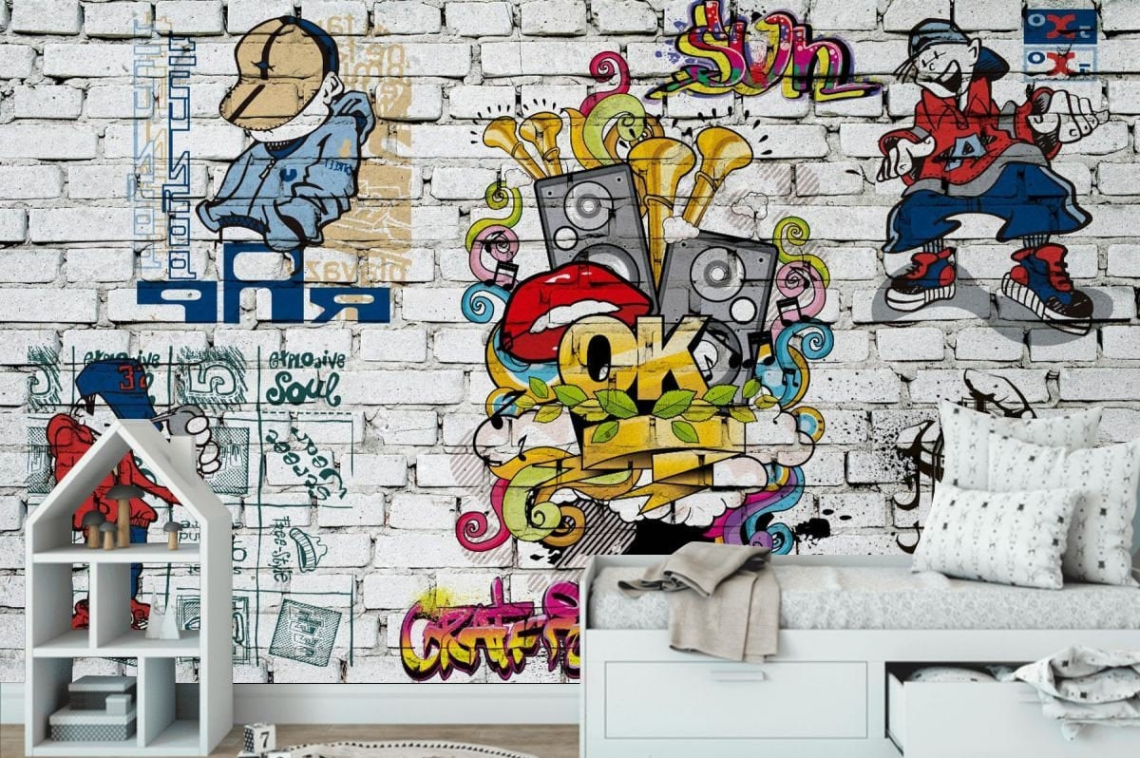 Kinder Graffiti auf weißem Backstein Wand Kinderzimmer Dekor - Etsy