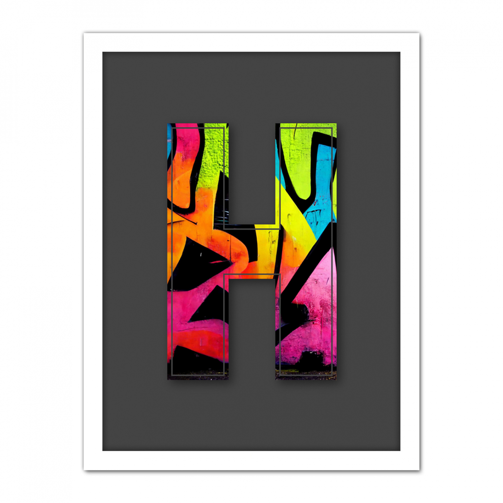 Letter H Neon Tagging Decorative Graffiti Alphabet Initial Framed Wall Art  X