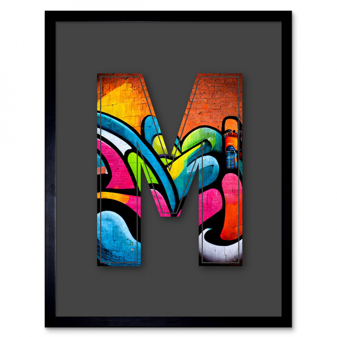 Letter M Tagging Orange Blue Pink Graffiti Initial Framed Wall Art Print  X In