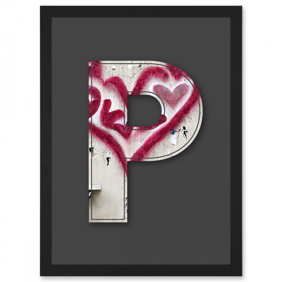 Letter P Heart Cream Decorative Graffiti Alphabet Initial Framed A Art  Print