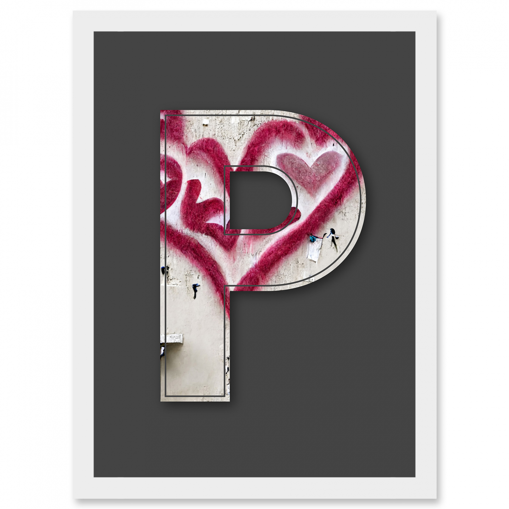 Letter P Heart Cream Decorative Graffiti Alphabet Initial Framed A Art  Print