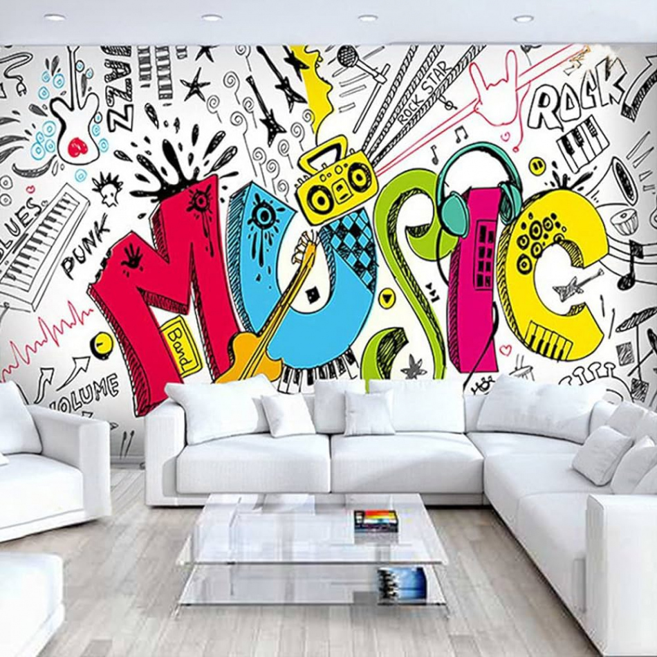 Moderne kreative Musik Thema Fototapete D Graffiti Wandbild Wohnzimmer KTV  Kinder Schlafzimmer Hintergrund Wandbilder Art Decor 00Cm*Cm