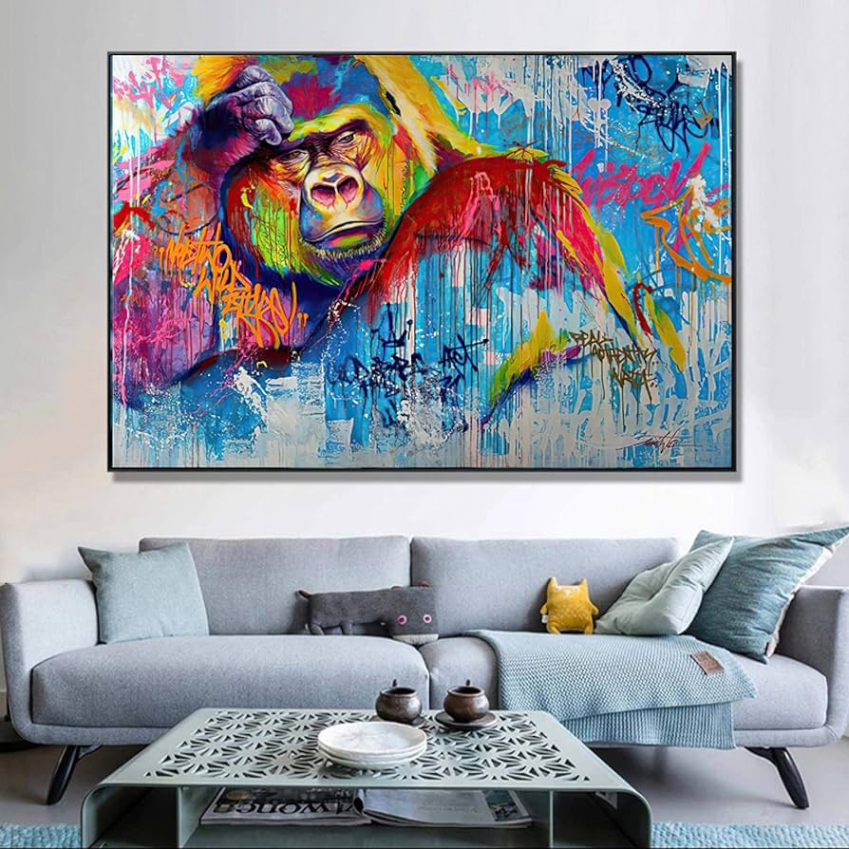 Monkey Street Graffiti Art Ideas Canvas Painting Animals Posters and Prints  Wall Art Pictures for Living Room Home Decor  x  cm Frameless