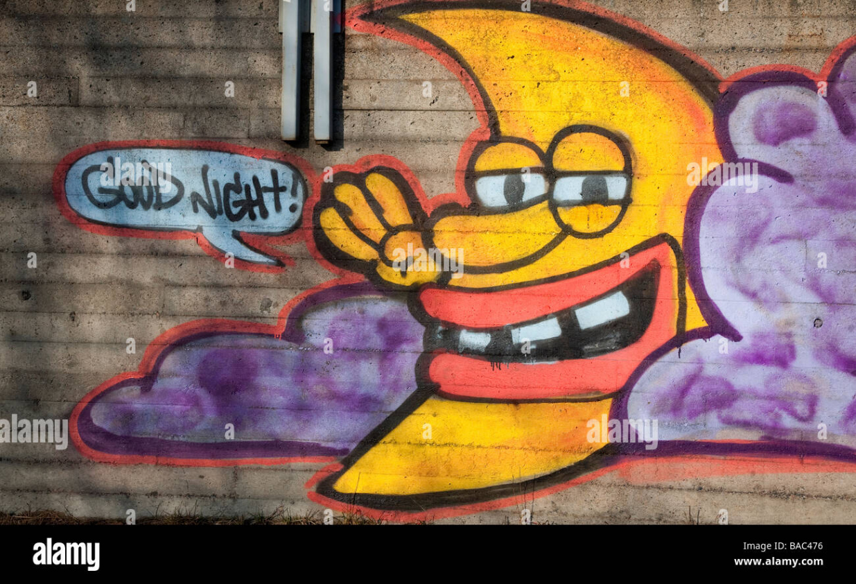 Moon graffiti on cement wall , Finland Stock Photo - Alamy