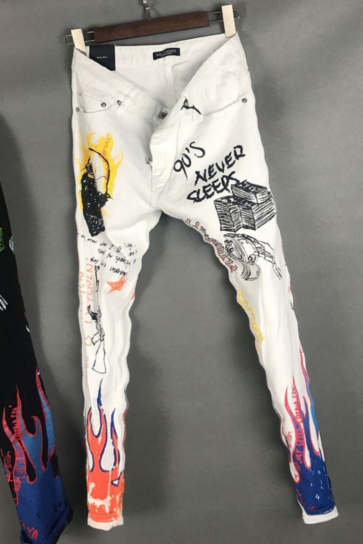 NALAXDYE GRAFFITI ARTWORK DENIM JEAN PANTS IN MULTI COLOR