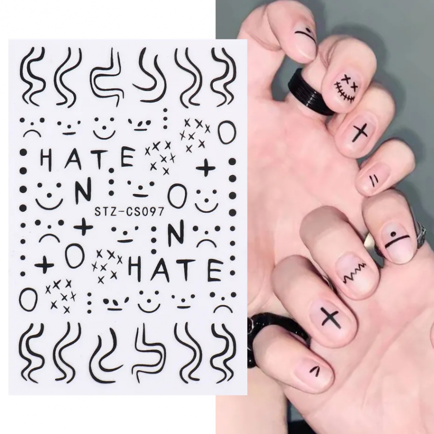 pcs Abstract Graffiti Men Face Geometry Designs Nail Stickers D Manicure  Nails Art Adhesive Decoration Slider Tips STSTZ-CS