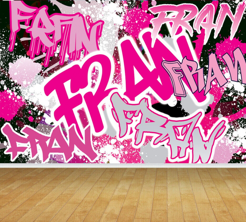 Pink Grey Graffiti Style Modern Name Wallpaper Mural Bedroom - Etsy