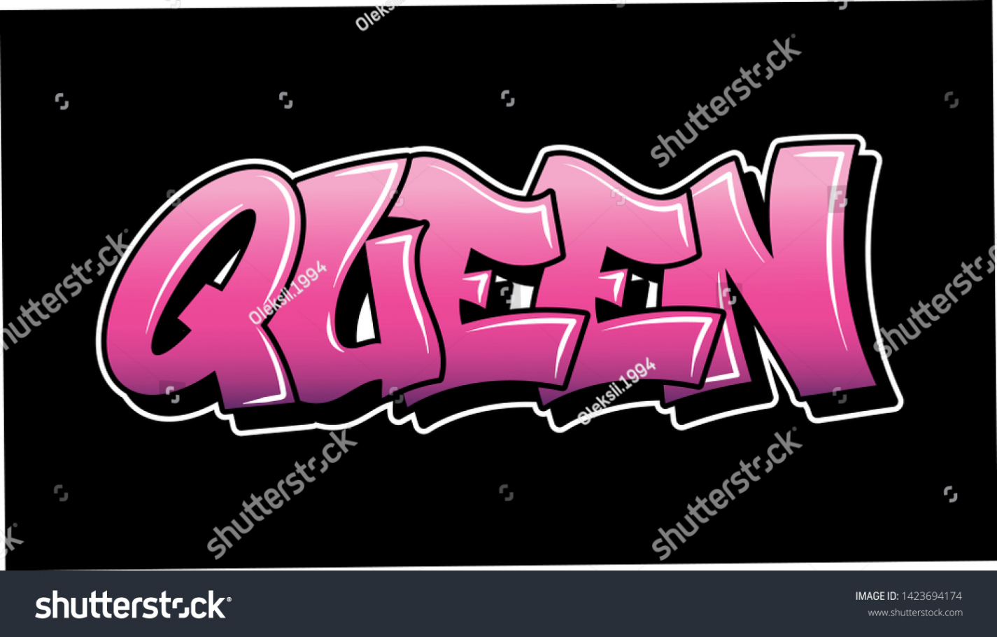 Pink Inscription Queen Graffiti Decorative Lettering Stock Vector