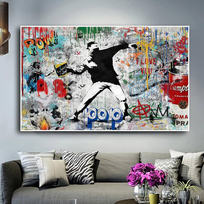 Pop Street Banksy Graffiti Art Canvas Painting Wall Art Poster Prints Wall  Pictures for Living Room Cuadros Decoration  x  cm Frameless