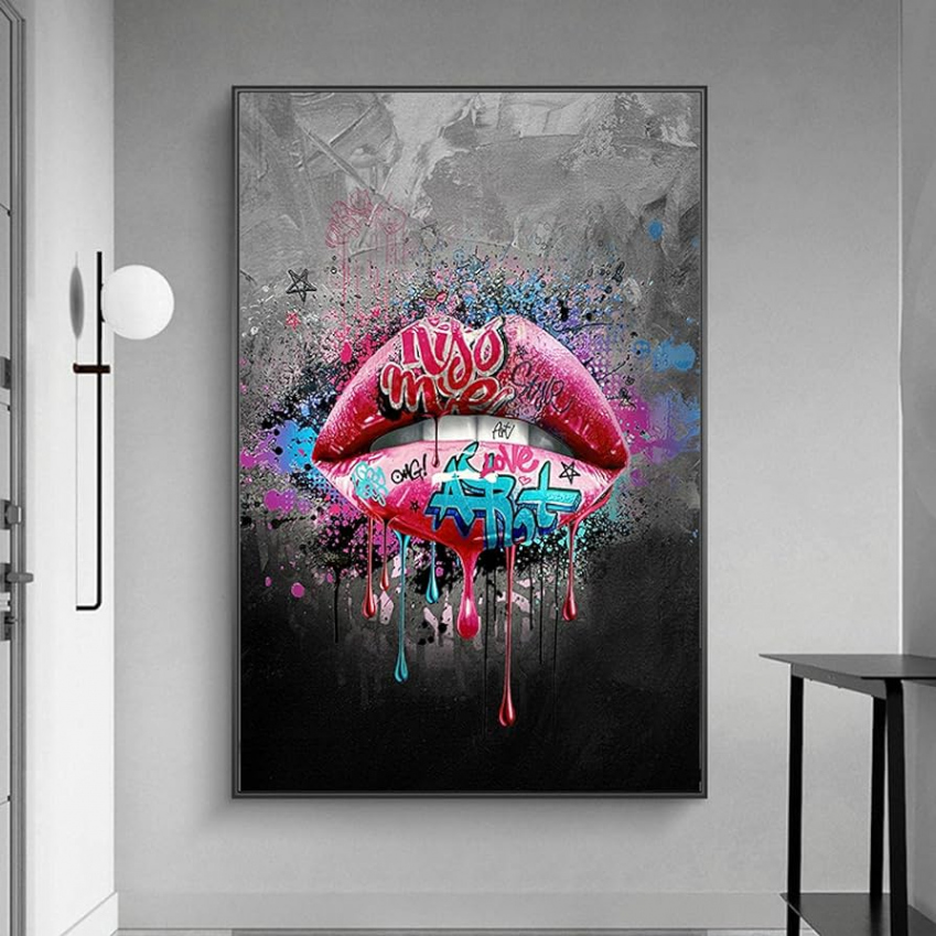 Pop Street Graffiti Art Girl Sexy Lips Leinwandmalerei Wandkunst  Posterdrucke Wandbilder für Schlafzimmer Wand Cuadros Decor xcm  Rahmenlos