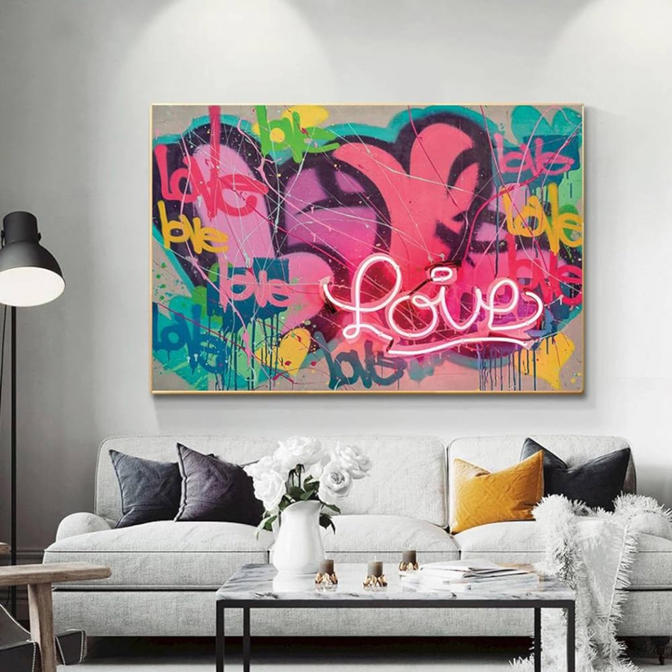 Poster for Room Graffiti Art Abstract Neon Love Canvas Paintings