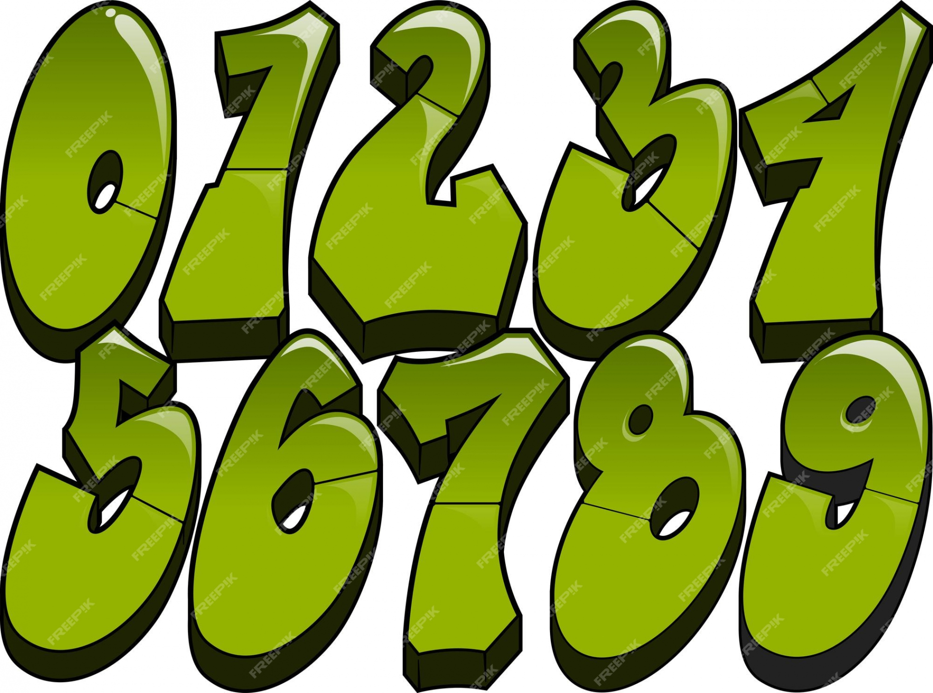 Premium Vector  Graffiti numbers legible shiny graffiti styled