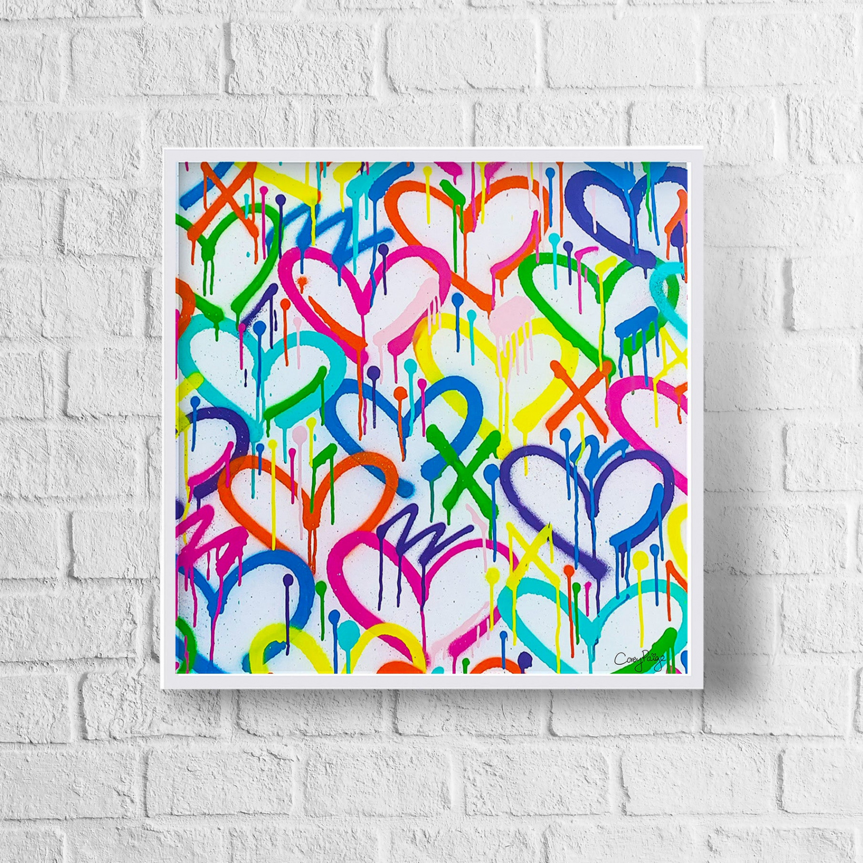 Rainbow Graffiti Hearts Framed Print