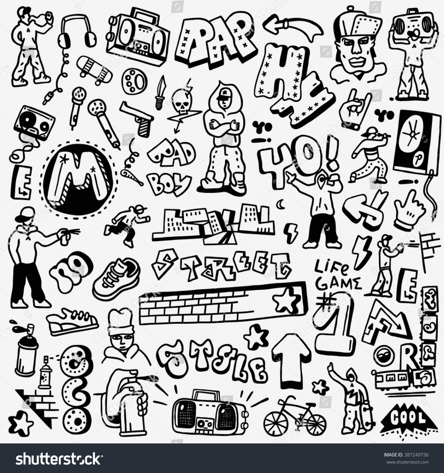 Rap Hip Hop Graffiti Doodles Set: Stock-Vektorgrafik (Lizenzfrei