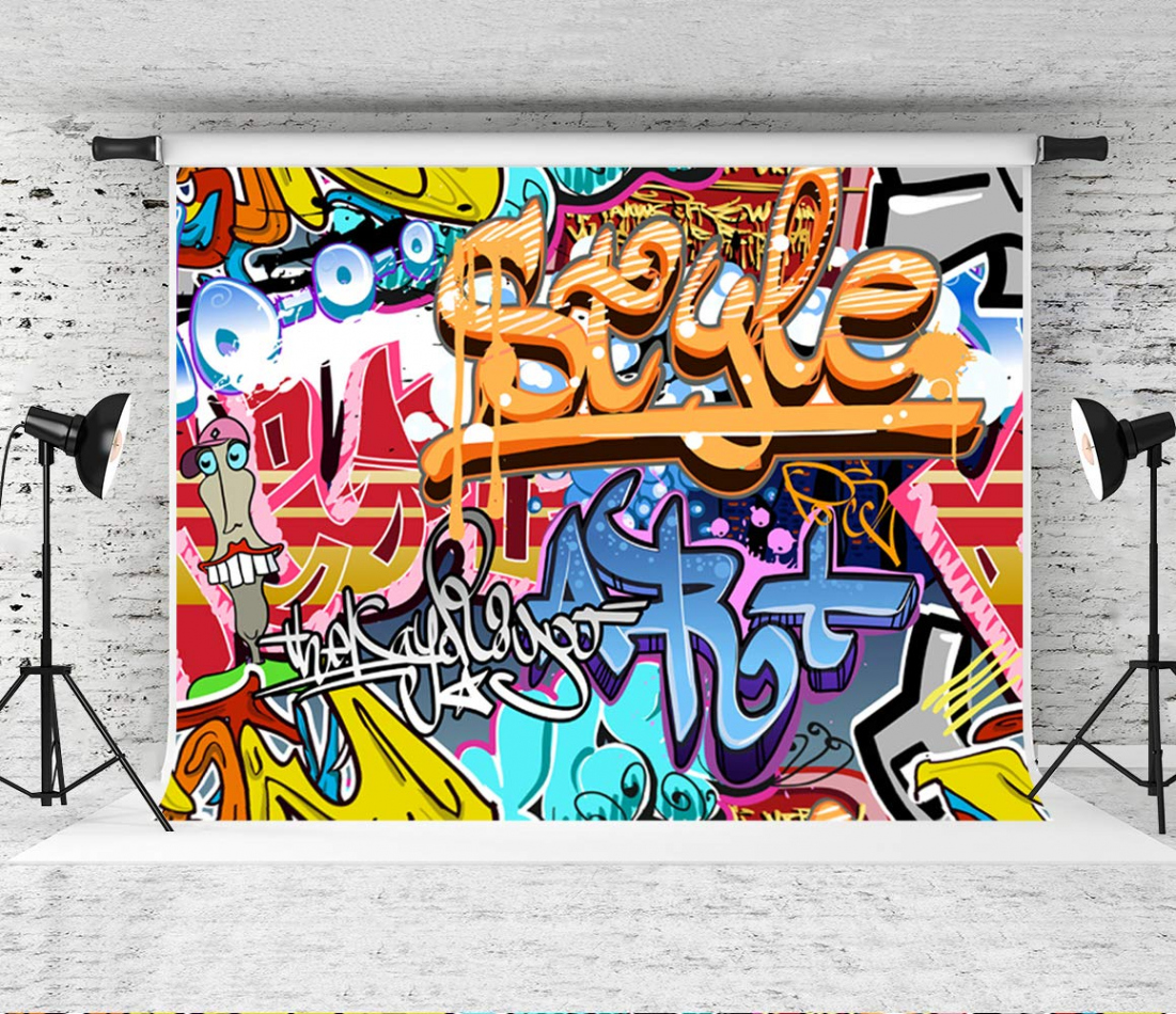 RBQOKJ xft Colorful Graffiti Wall Backdrop Hiphop Street Art Photography  Background for Photographer Children Photo Shoot Studio Prop