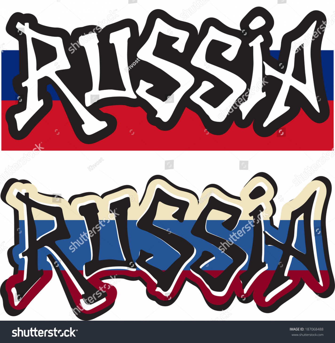 Russia Word Graffiti Different Style Vector: Stock-Vektorgrafik