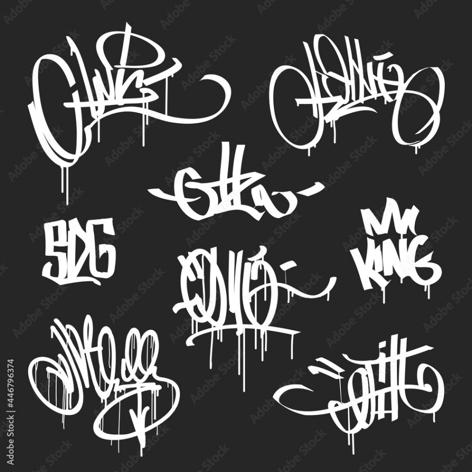 Set of vector Graffity Street Art tags on black background