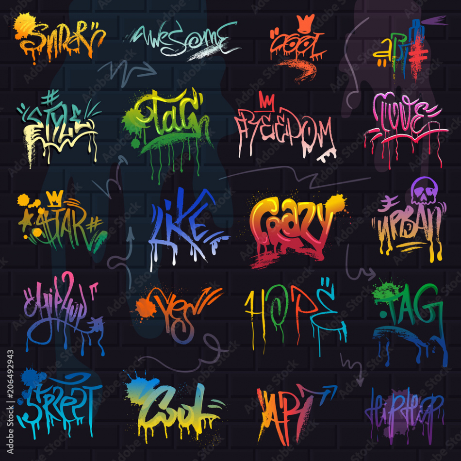 Sticker Graffiti vector graffito of brushstroke lettering or graphic grunge  typography i