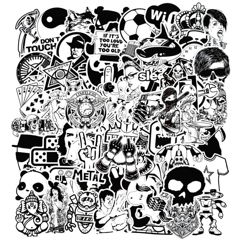 Stickers [Pack of ] Black White Sticker Graffiti Vinyl Sticker for  Laptop Cars Motorcycle ..