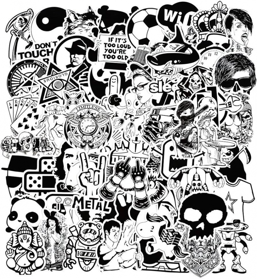 Stickers [Pack of ] Black White Sticker Graffiti Vinyl Sticker for  Laptop Cars Motorcycle ..