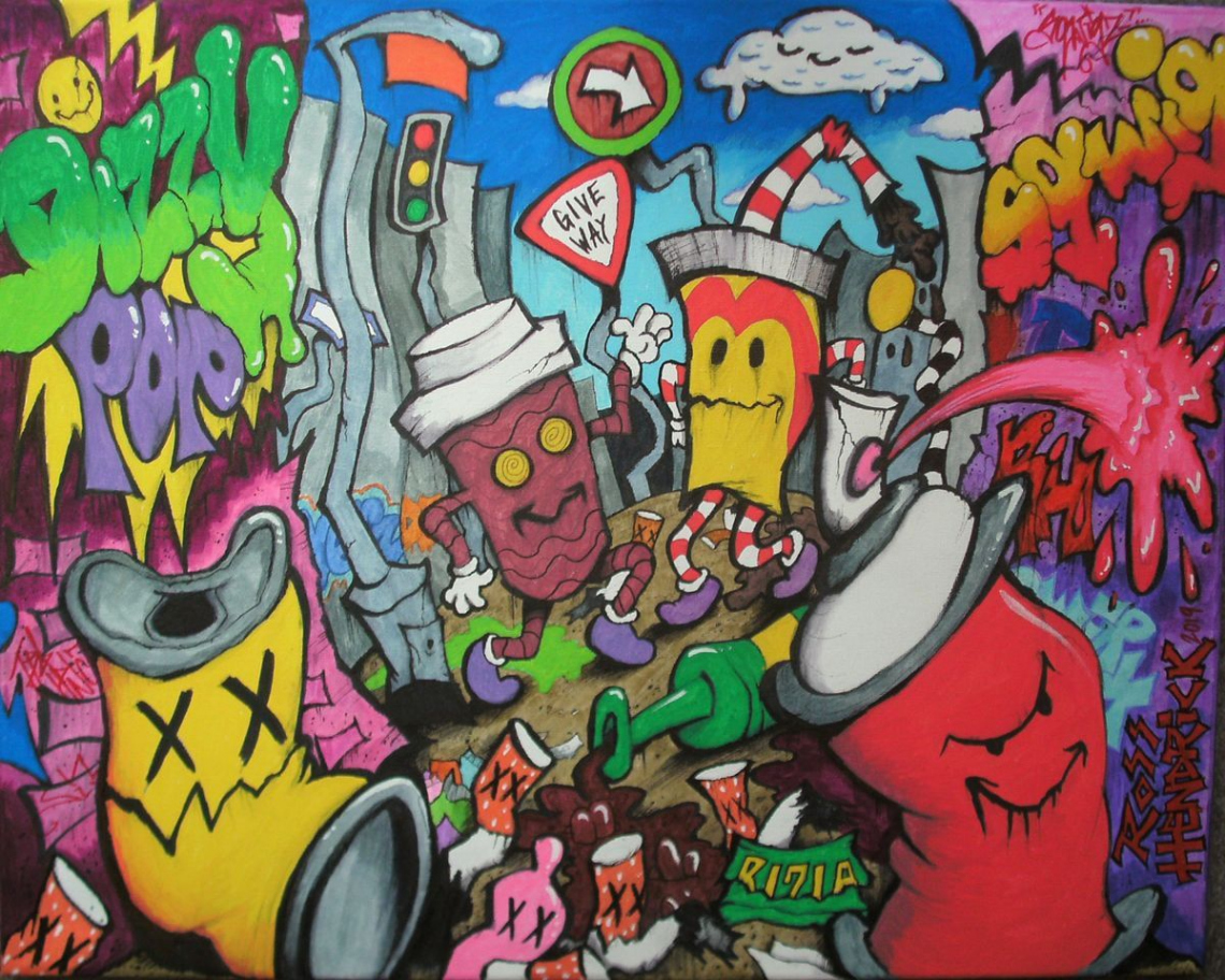 Street art graffiti characters () Mixed-media painting by Ross