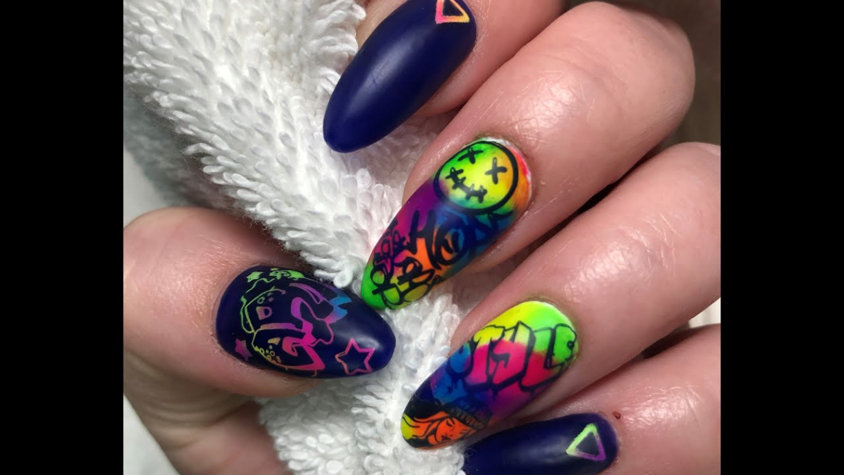 Street Art Nails  Graffiti Nails  Nail Art Tutorial  Nail Stamping  #nailart #naildesigns #neon